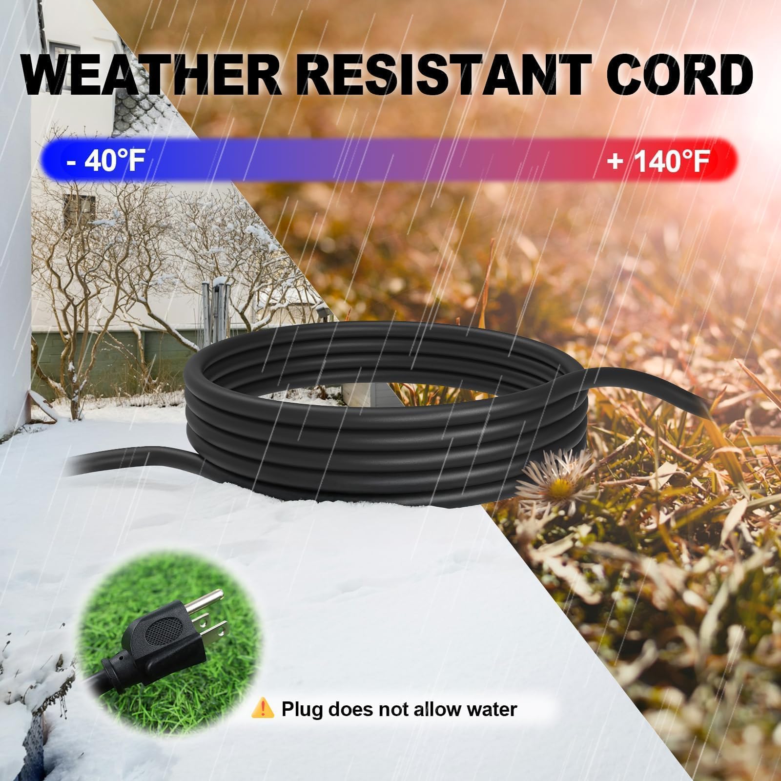 EP Paquete de 2 cables de extensión para exteriores de 10 pies con 3 tomas de corriente eléctricas, cable negro duradero 16/3 SJTW con enchufe de tierra de 3 clavijas