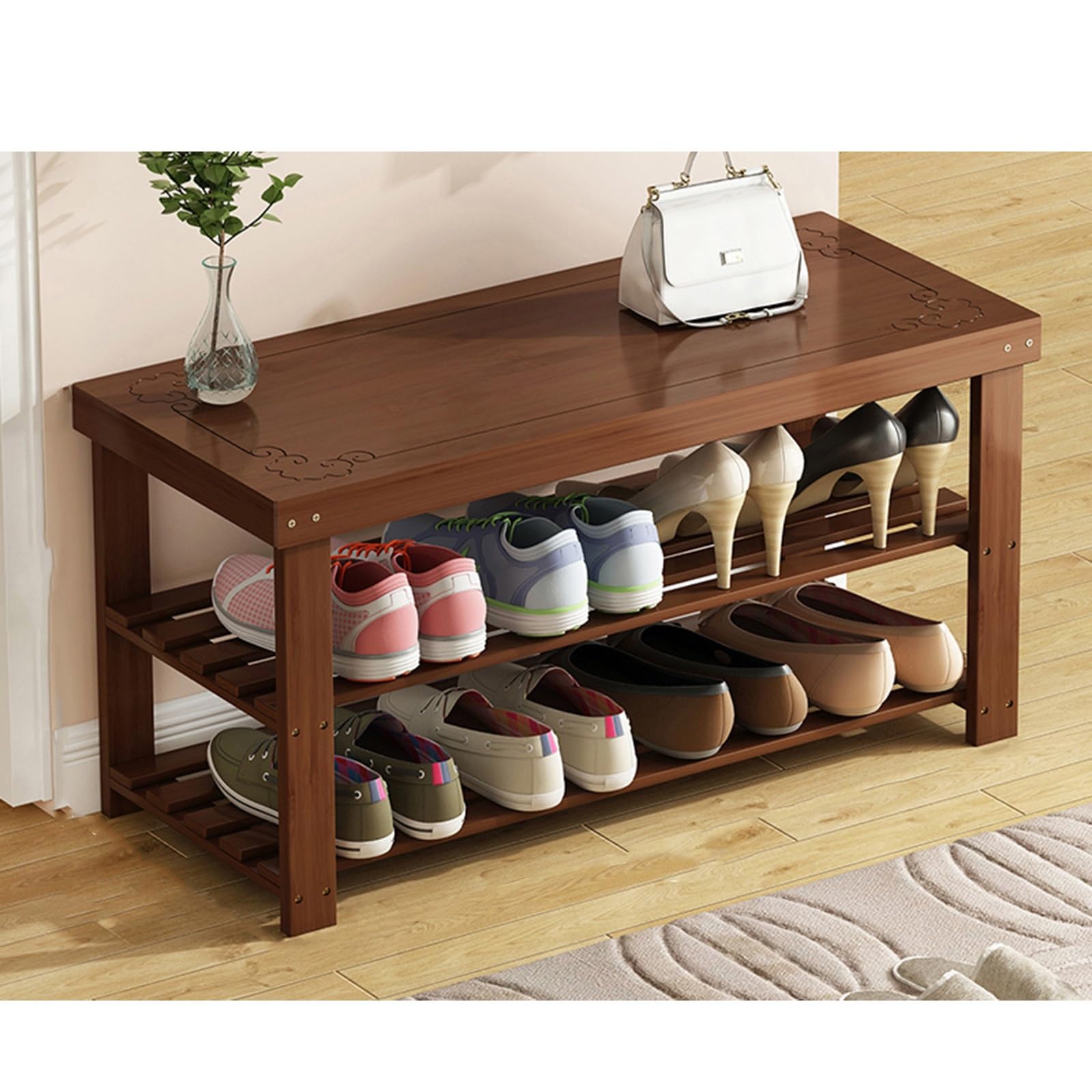 MSHGSKU Stylish Wooden Shoe Rack Bench Entryway Storage nizer for Hallway & Living Room (90x26.5x41.5cm) Modern Footwear Stand & Seating Solution
