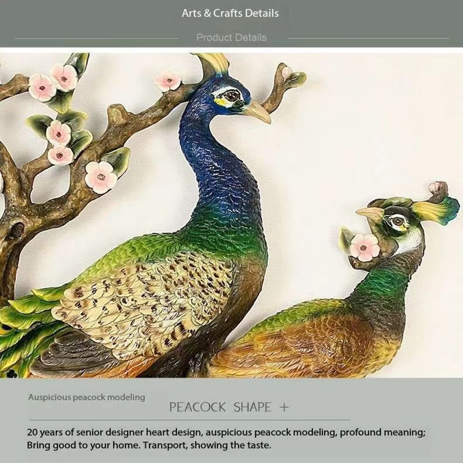 Amazon.co.jp: 3Dステレオ孔雀レリーフ絵画、壁彫刻、家庭やオフィスの