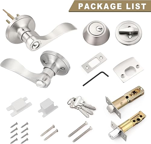 Miniatura 7 de Juego de 3 palancas de puerta con llave igual con cerrojo de un solo cilindro, palanca de puerta con cerrojo de seguridad reversible, estilo