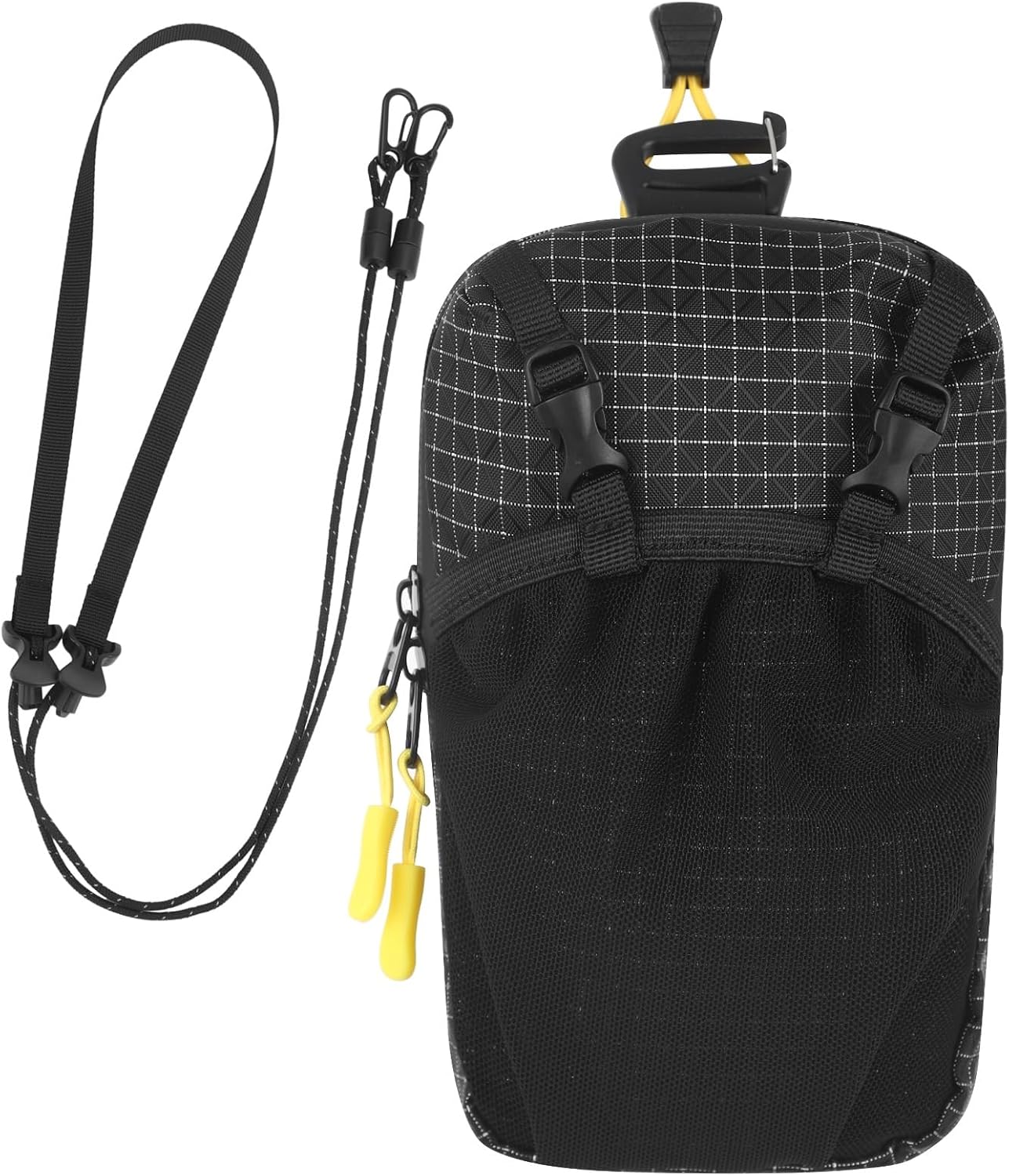 Backpack Shoulder Strap Pouch, 7.9 x 4.7 in Detachable Lightweight Shoulder Strap Pocket Attachment Bag, Black Nylon Cloth Waterproof Crossbody Phone Pouch for Hiking, Camping, Sports