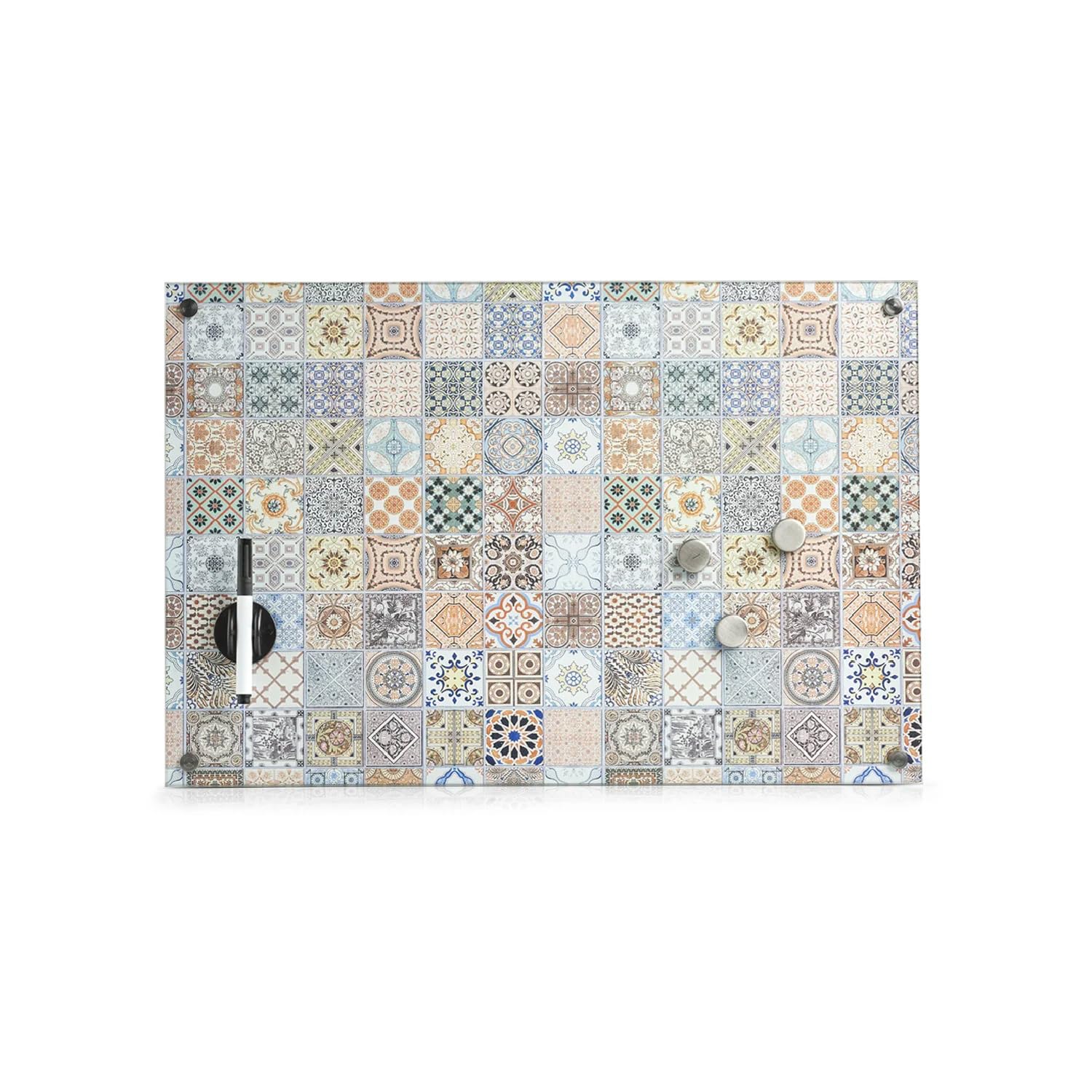 Pizarra magnética efecto mosaico – Planificador de pared para notas para nevera con rotulador, cristal, 60 x 40 cm