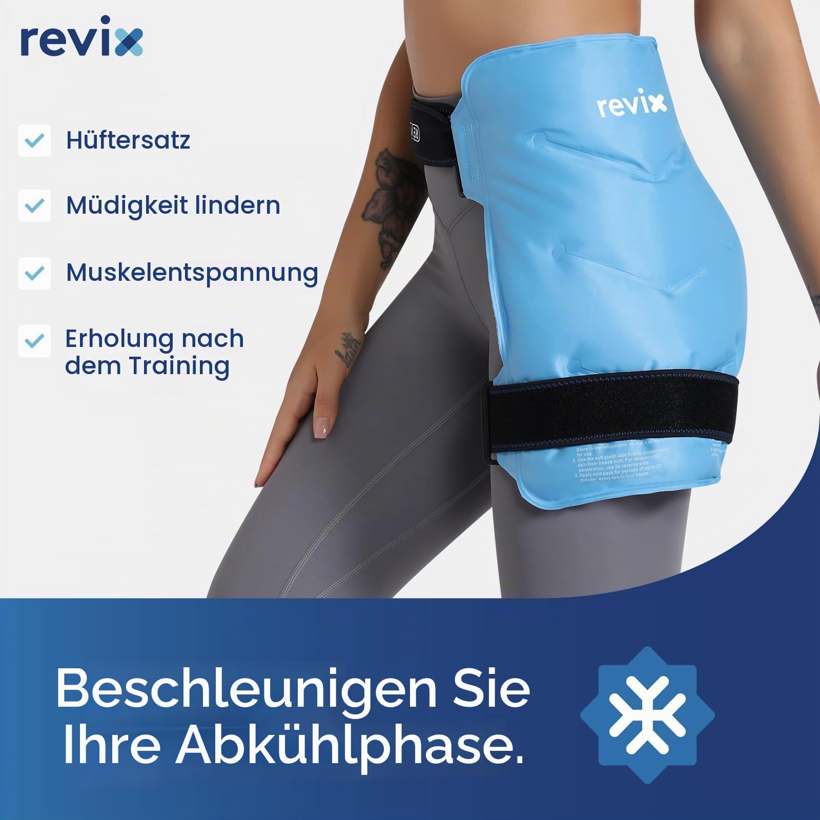 REVIX Hüfte Gel Kühlpad, Wiederverwendbare Eispackung für ür Hüftgelenkersatz-Operationen, plüschgefütterter Kältekompressen für Schmerzlinderung, Entzündungen und Schwellungen im Hüftbeuger Blau