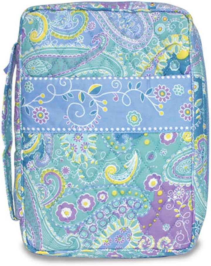 Quilted Fabric Bible Cover Case Bag (Large, Aqua Paisley)