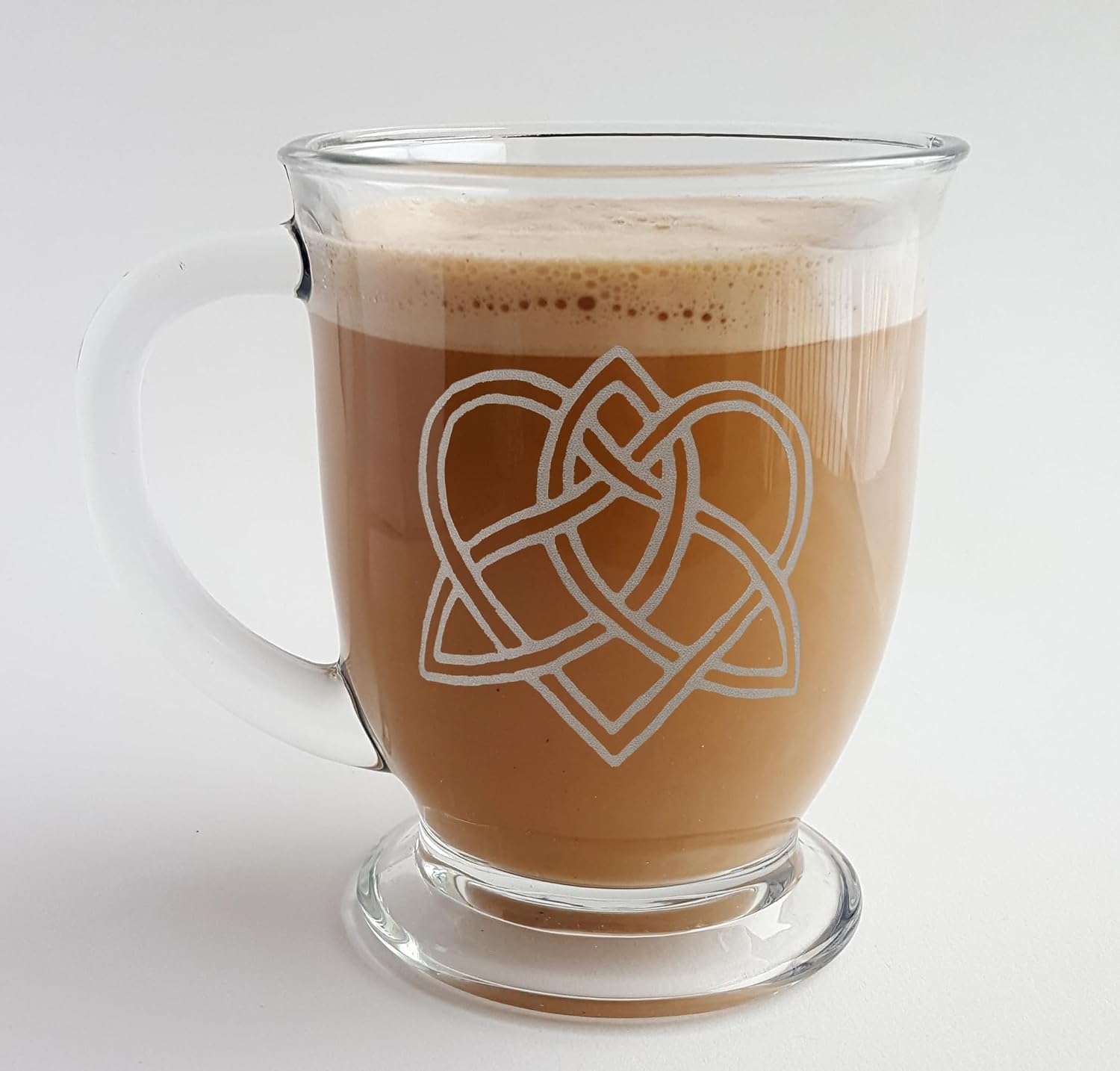 Celtic Love Knot Glass Coffee Mug Set of 2 – Free Personalized Engraving, 16oz Mugs