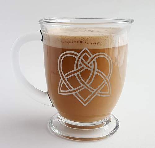 Miniatura 2 de Celtic Love Knot Glass Coffee Mug Set of 2 – Free Personalized Engraving, 16oz Mugs