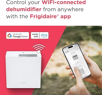 مزيل الرطوبة المحمول فريجيدير سعة 50 باينت مع شبكة Wi-Fi وشهادة Energy Star للغرف والأقبية المتوسطة/الكبيرة، التحكم المخصص في الرطوبة، الإغلاق التلقائي، أبيض