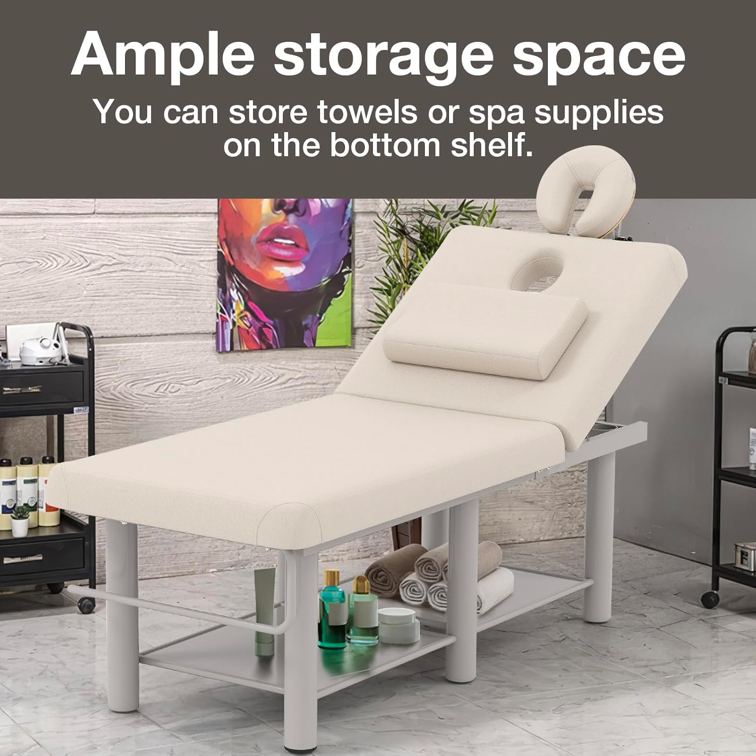 Professional Massage Table – Heavy Duty Adjustable Spa Bed with Open Face Hole & Headrest – PU Leather, Sturdy Metal Frame for Physical Therapy, Tattoo, Salon & Massage, Gray