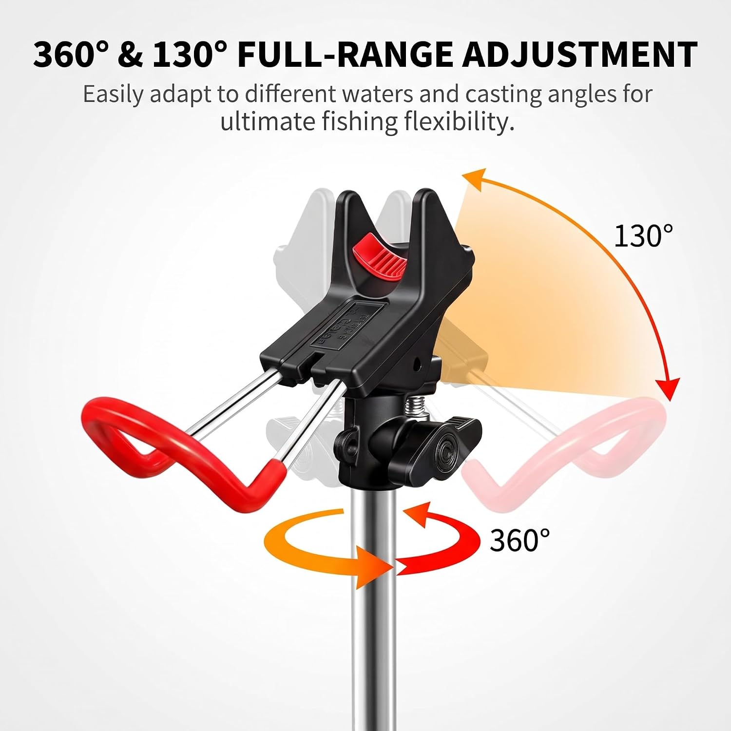 2-Pack Bank Fishing Rod Holders for Ground, Stainless Steel Shore Rod Stand | 360° swivel head with 130° tilt. Height adjustable 22-34in. Foldable 3-prong for bank, shore, beach and surf fishing.