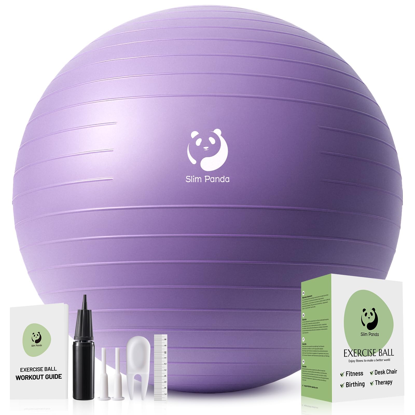 Slim Panda Gymnastikball, 55-85CM Explosionsgeschützt Pezziball Sitzball mit Pumpe, Trainingsball Fitnessball für Senioren Therapie,Schwangerschaft, Fitness, Balance Training（Lavender）