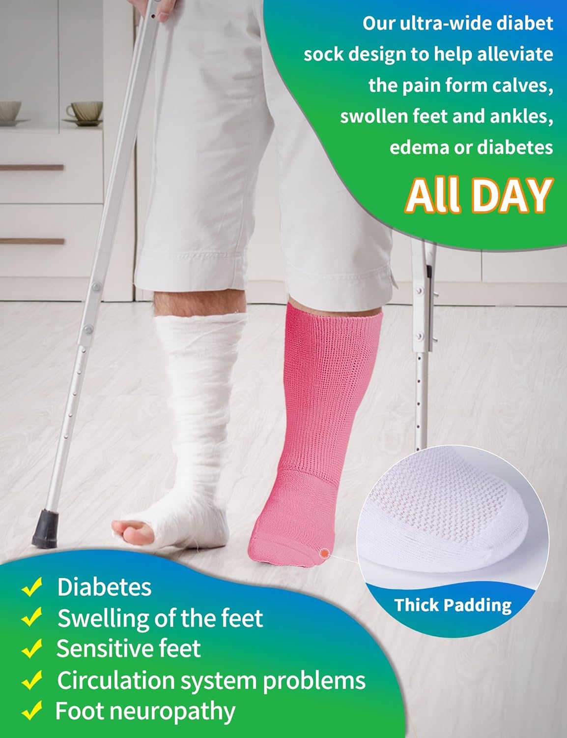 2 Pairs Wide Diabetic Socks for Swollen Feet, Lymphedema Socks,Non-Binding Socks,Diabetic Socks for Men & Women(Pink) - Image 5