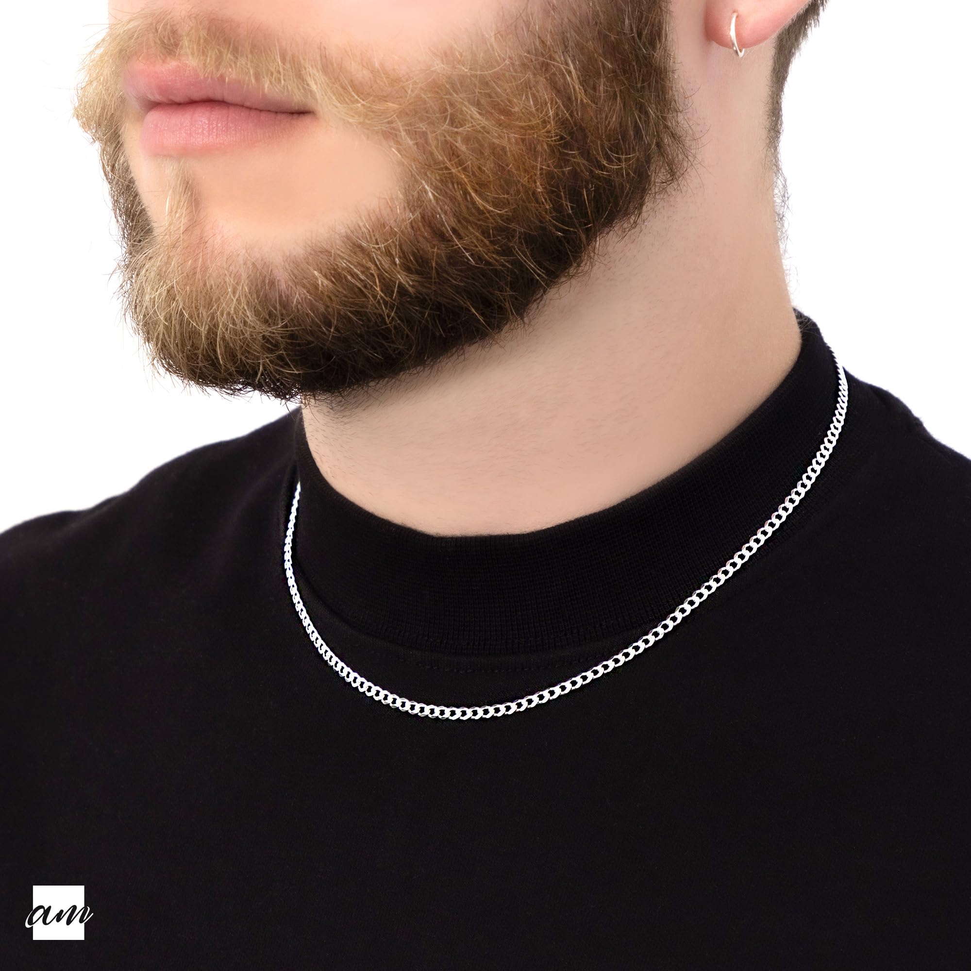 Amberta Collar de Cadena Cubana para Mujer de Plata de Ley 925, Collar Mujer Plata Regalo, Eslabón Estilo Miami