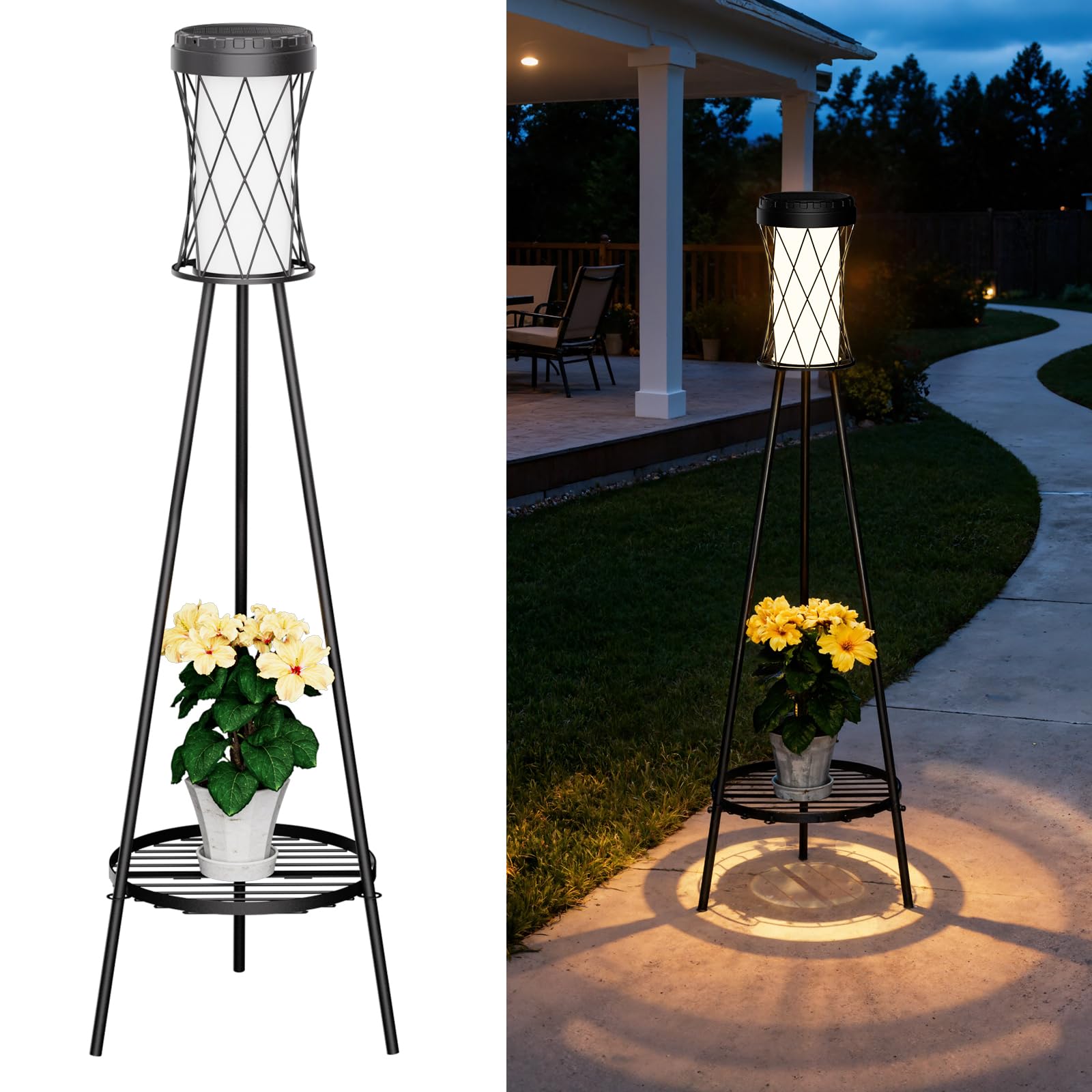 OUSFOT Luces Solares Exterior con USB en Pie, Resistente al Agua Solar Lights Outdoor con Tres Ajustes de Temperatura de Color, Iluminacion Exterior Solar para Terraza, Jardín, Patio o Plantas
