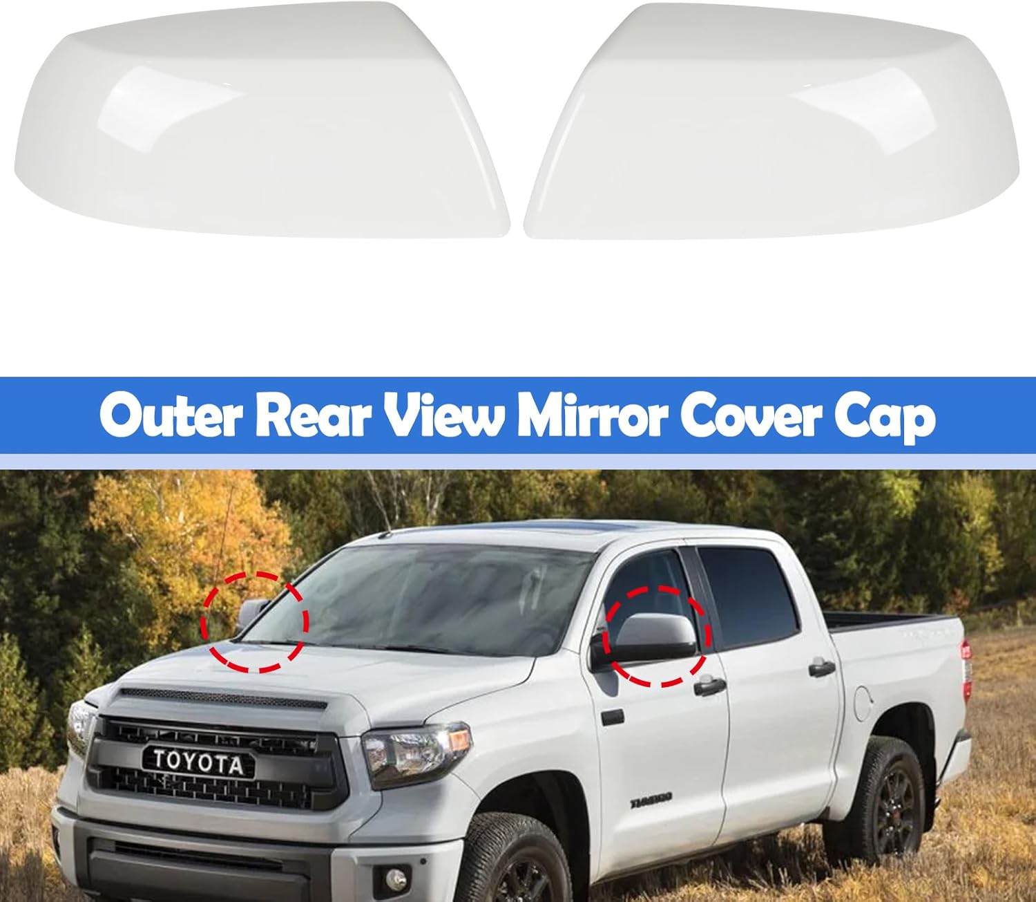 White Outer Rear View Mirror Cover Cap Front Driver Passeger Side for Toyota Tundra 2007-2021 Toyota Sequoia