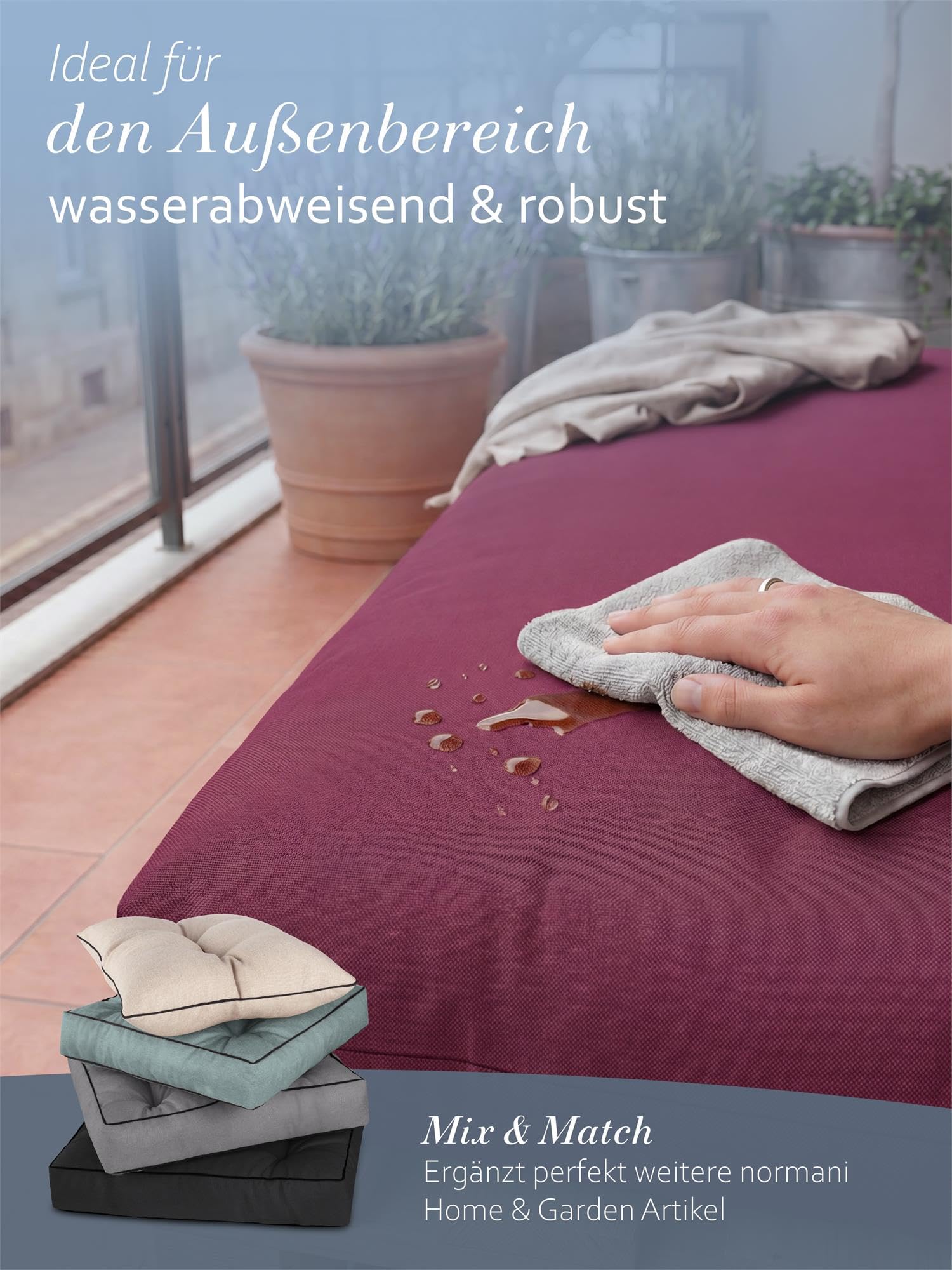 normani Bezüge für Palettenkissen - für 2-teilige und 3-teilige Palettenpolster - wasserabweisendes oder wasserdichtes Material verfügbar Wasserdicht Brombeere 3-Teilig 80 cm × 120 cm + 42 cm × 60 cm