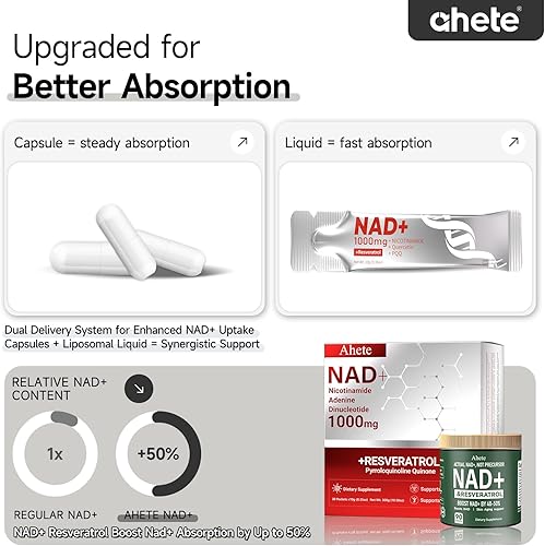 Miniatura 19 de Suplemento de resveratrol NAD, apoya la energía, la concentración y el envejecimiento saludable, suplemento de 900 mg de NMNH por porción, 90