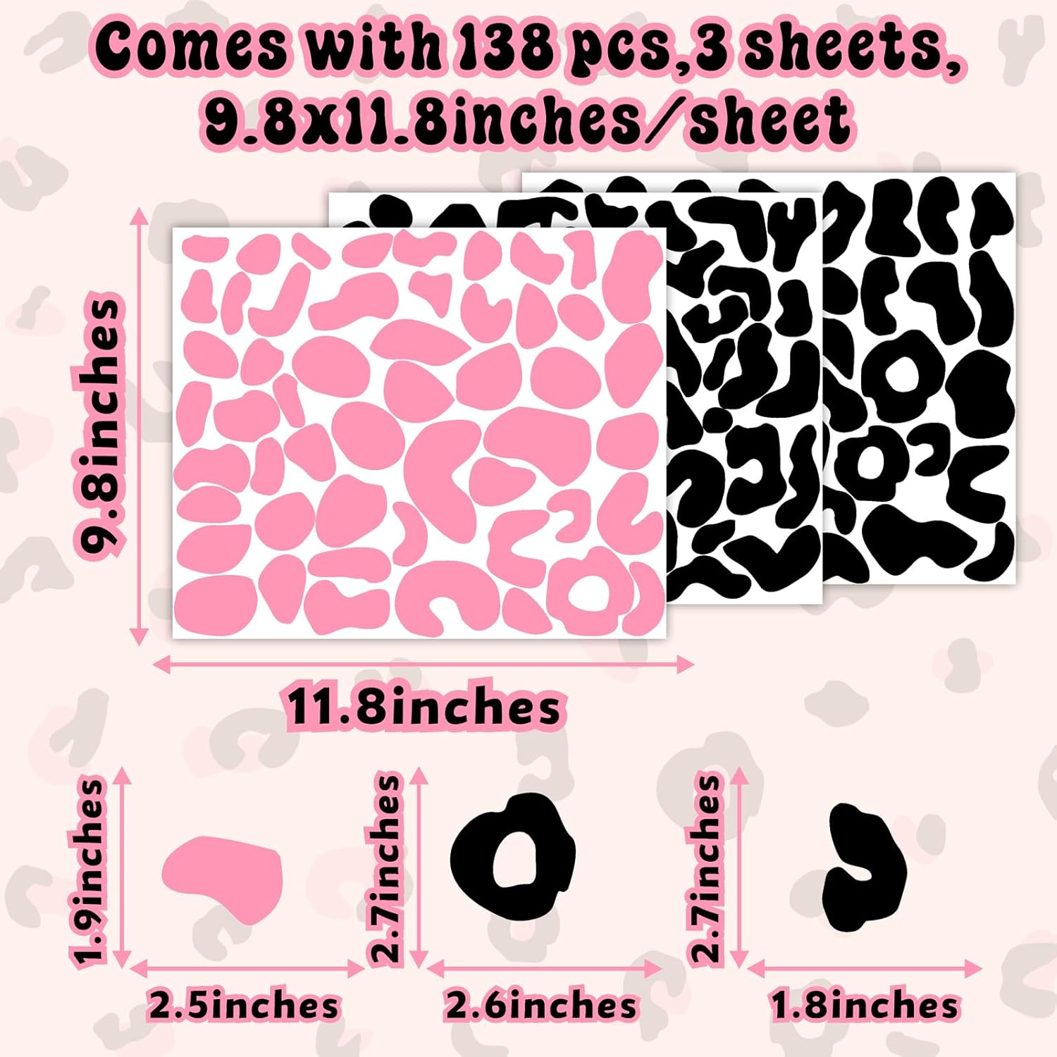 Leopard Print Wall Decals Peel and Stick Cheetah Pattern Sticker Animal Prints Stickers Removable Modern Black Pink Vinyl Decals Irregular Polka Dot Wall Stickers for Nursery Bedroom