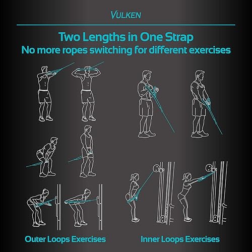 Miniatura 5 de Vulken - Accesorio de cable de cuerda de tríceps. 28.7 pulgadas y 22 pulgadas, dos longitudes integradas, una cuerda extraíble, negro y rosa