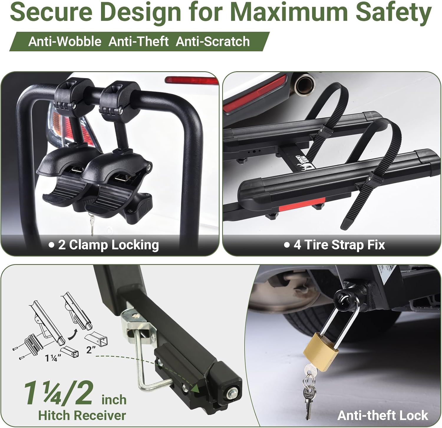 Bike Rack for 2 Bikes 100 lbs Capacity Fits 16-29'' Bikes, Hitch Bike Rack for Cars SUVs Trucks, Bicycle Rack for 1¼/2" Receiver Tow Hitch, Tilting Folding Locking Anti-Wobble Bike Platform Carrier