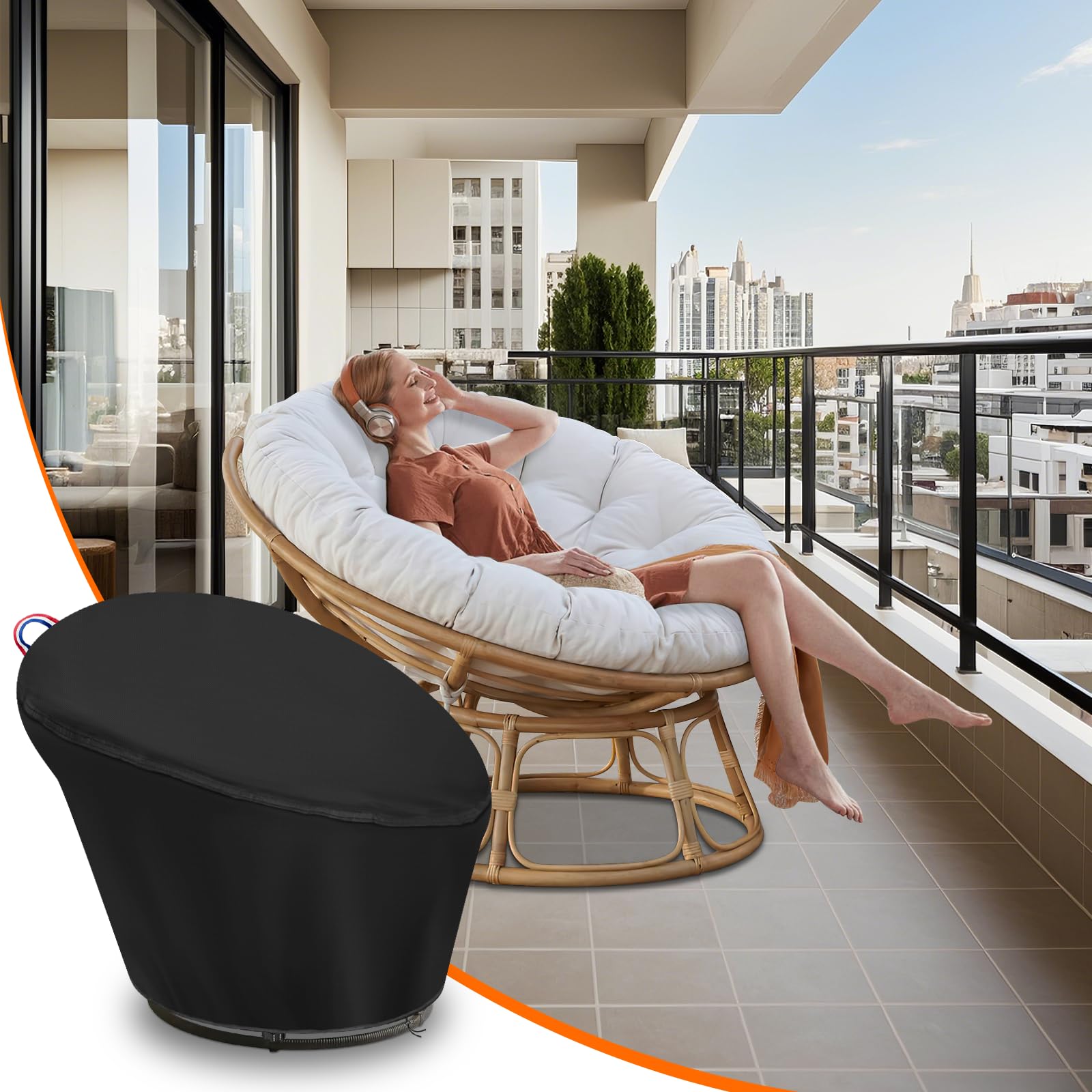 Pokrowiec na fotel papasan, pokrowiec na fotel rattanowy, wodoszczelny, wiatroszczelny, plandeka na fotel wiszący, wytrzymała, plandeka na fotel bujany i wiszący fotel outdoorowy – 119 x 89