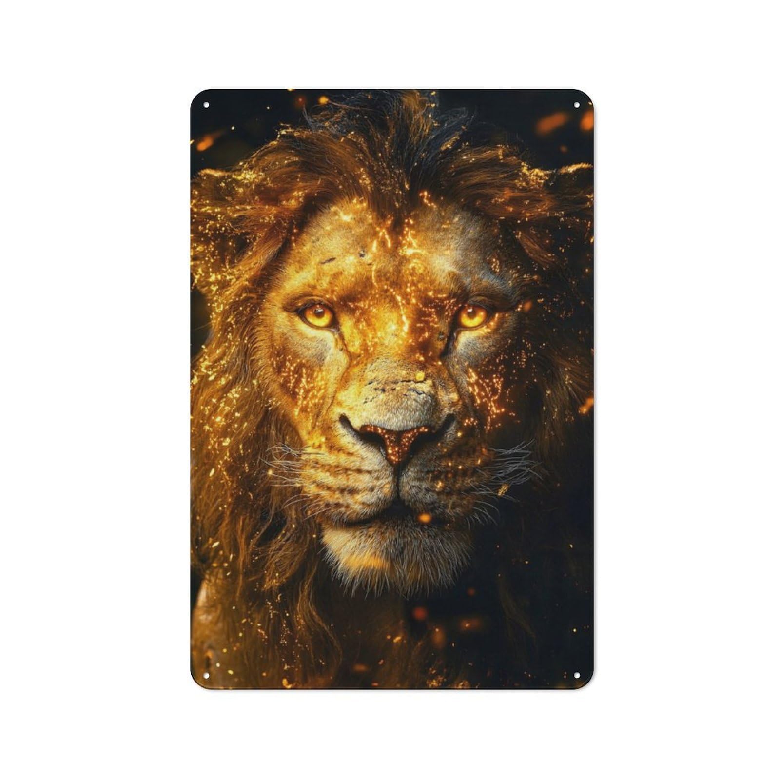 Junmoney Fiery Lion Portrait Animal Shed Metal Sign With Design 30X20cm, Outdoor Room Shed Wall Decor For Shed, Garden Room, Porch Or Garage