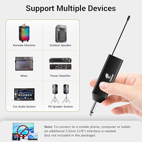 Miniatura 5 de TONOR Sistema de micrófono inalámbrico UHF con micrófonos de auriculares duales/micrófonos de solapa Lavalier, transmisores de cuerpo, receptor