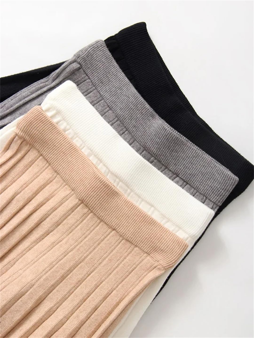 Falda plisada de punto para mujer, cintura elástica larga, falda midi lisa para otoño e invierno