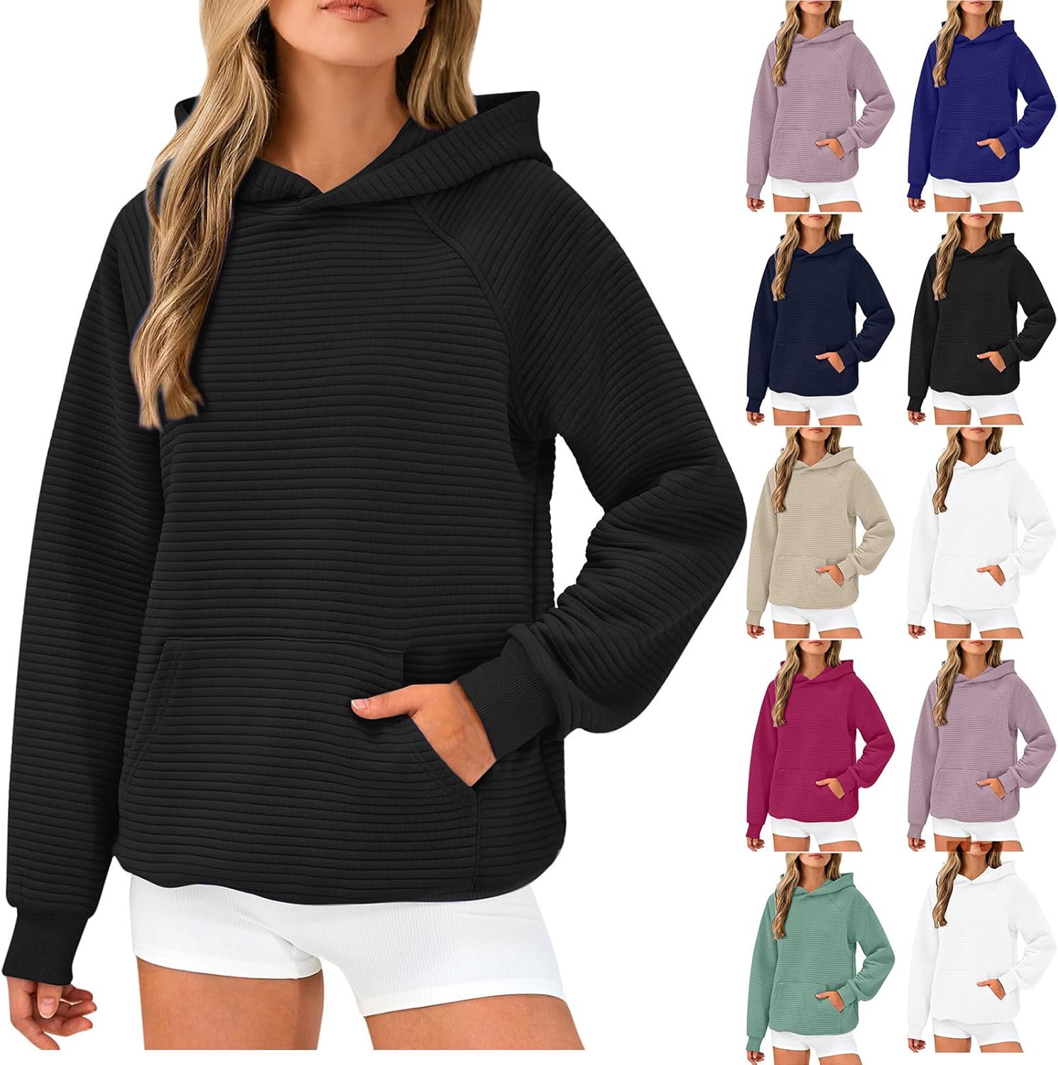 Sczwkhg Womens Casual Sweatshirts 2024 Fashion Oversized Hoodies Athletic Lightweight Pullover Fall Winter Blouse with Pocket