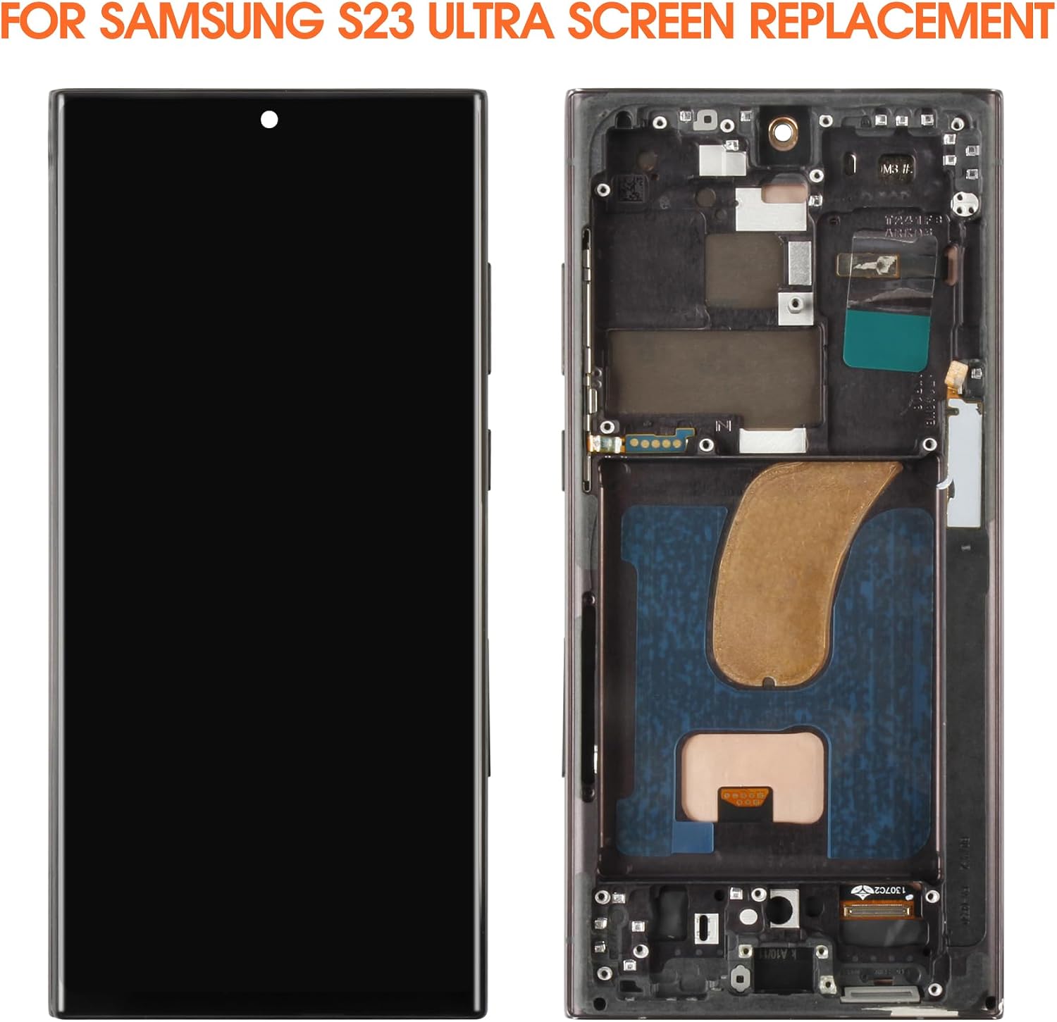 Incell Screen for Samsung Galaxy S23 Ultra Screen Replacement for Galaxy S23 Ultra LCD Screen SM-S918U Touch Display Digitizer Assembly Repair Parts With Frame(NO Fingerprint Function) (Phantom Black)