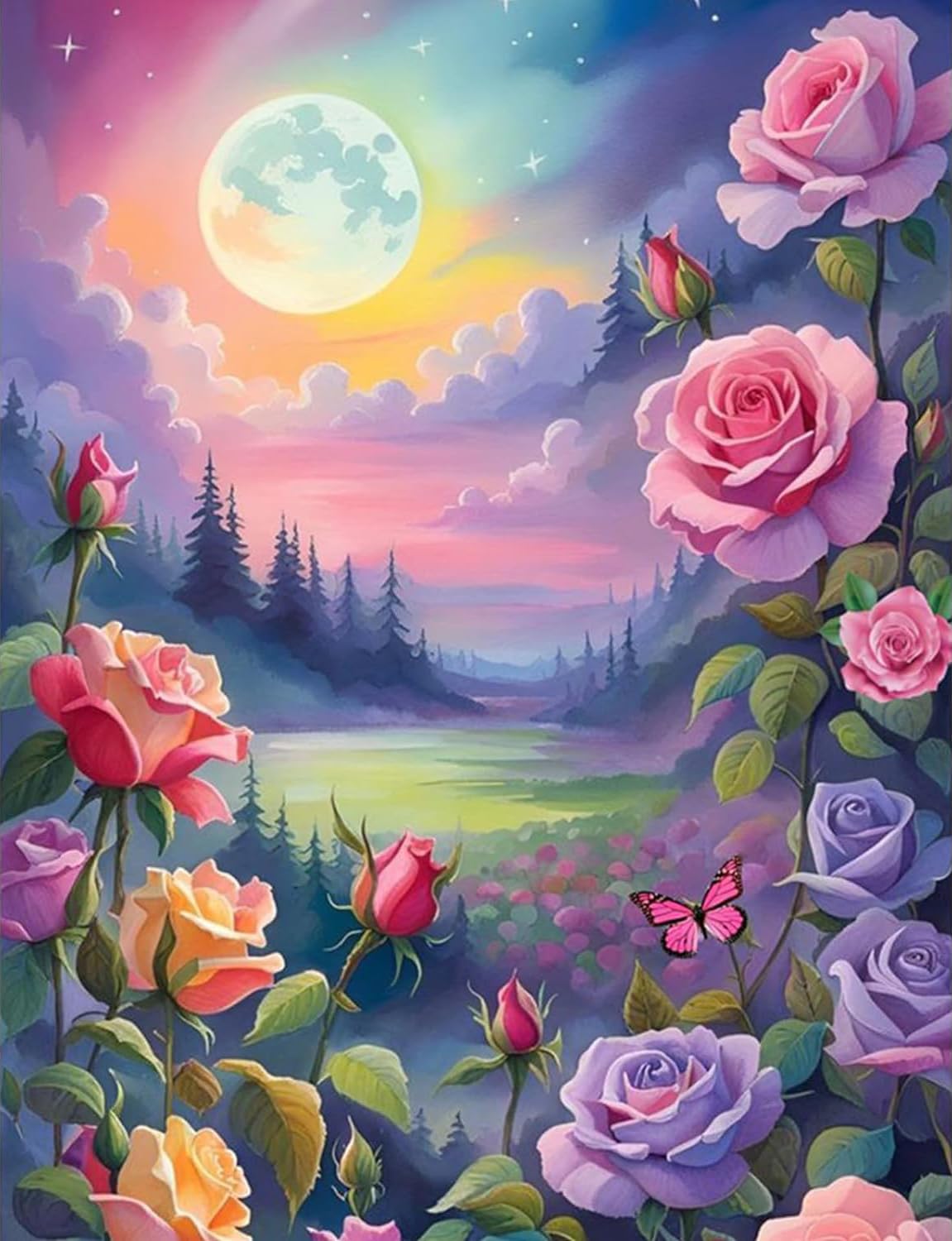 AIBOERL Diamond Painting Kits, Moon Garden 5D DIY Full Drill Diamond Art Painting Kits for Adults, Seaside Diamond Painting Gem Art Craft for Home Wall Decor (11.8 * 15.8 inch