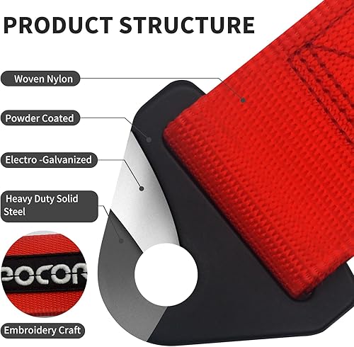 Miniatura 5 de Correa de remolque de carreras resistente JDM - Correa de remolque de nailon rojo para pista, todoterreno y decoración (rojo)