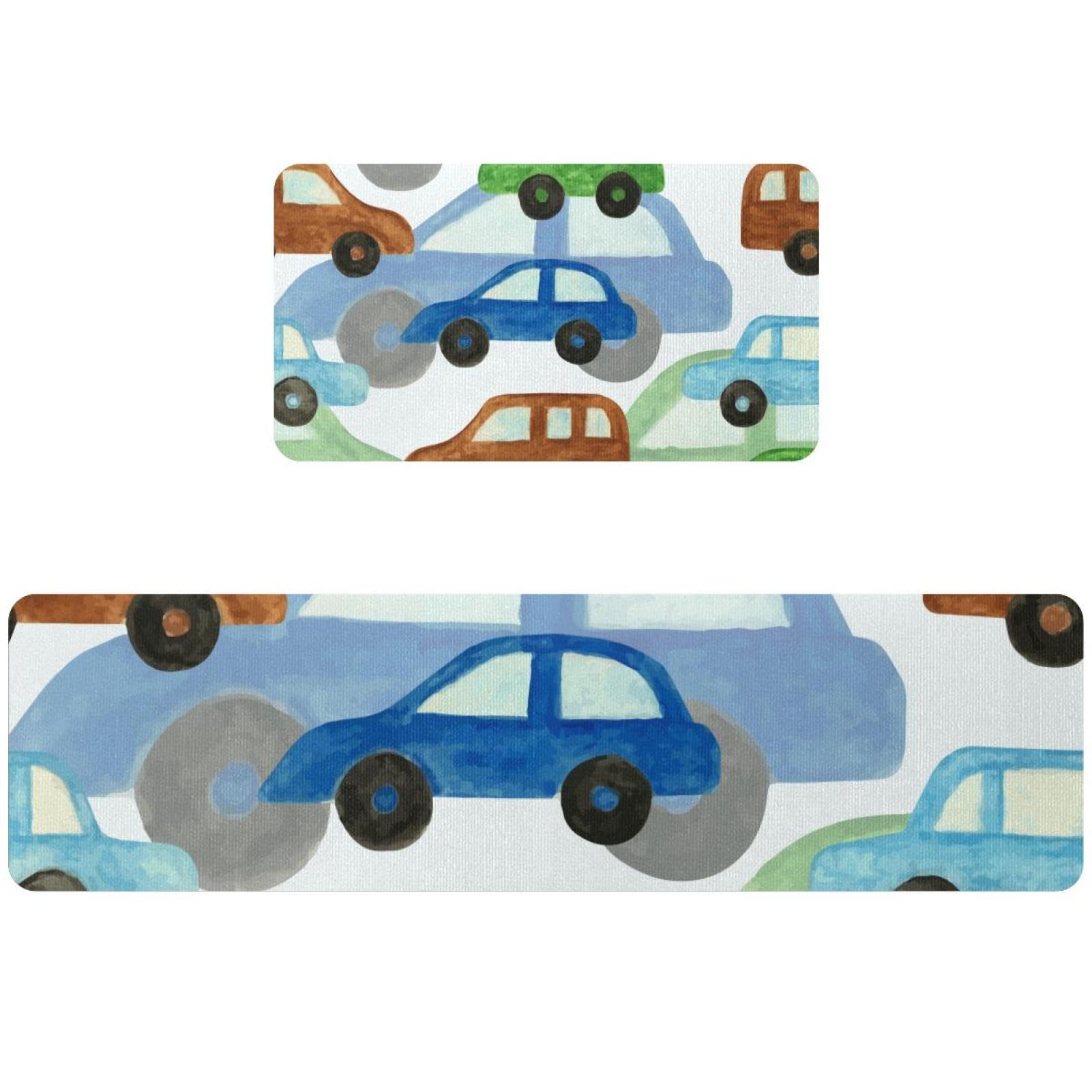 Tapis de cuisine antidérapant et absorbant motif voiture