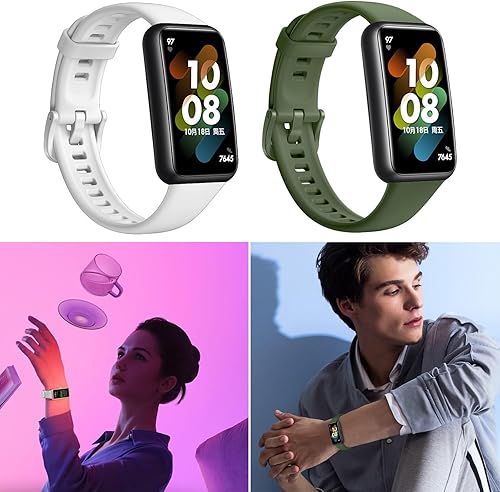 Miniatura 7 de Bandas compatibles con HUAWEI Band 7 (2022) Smartwatch, paquete de 10 correas de silicona suave de repuesto para mujeres y hombres