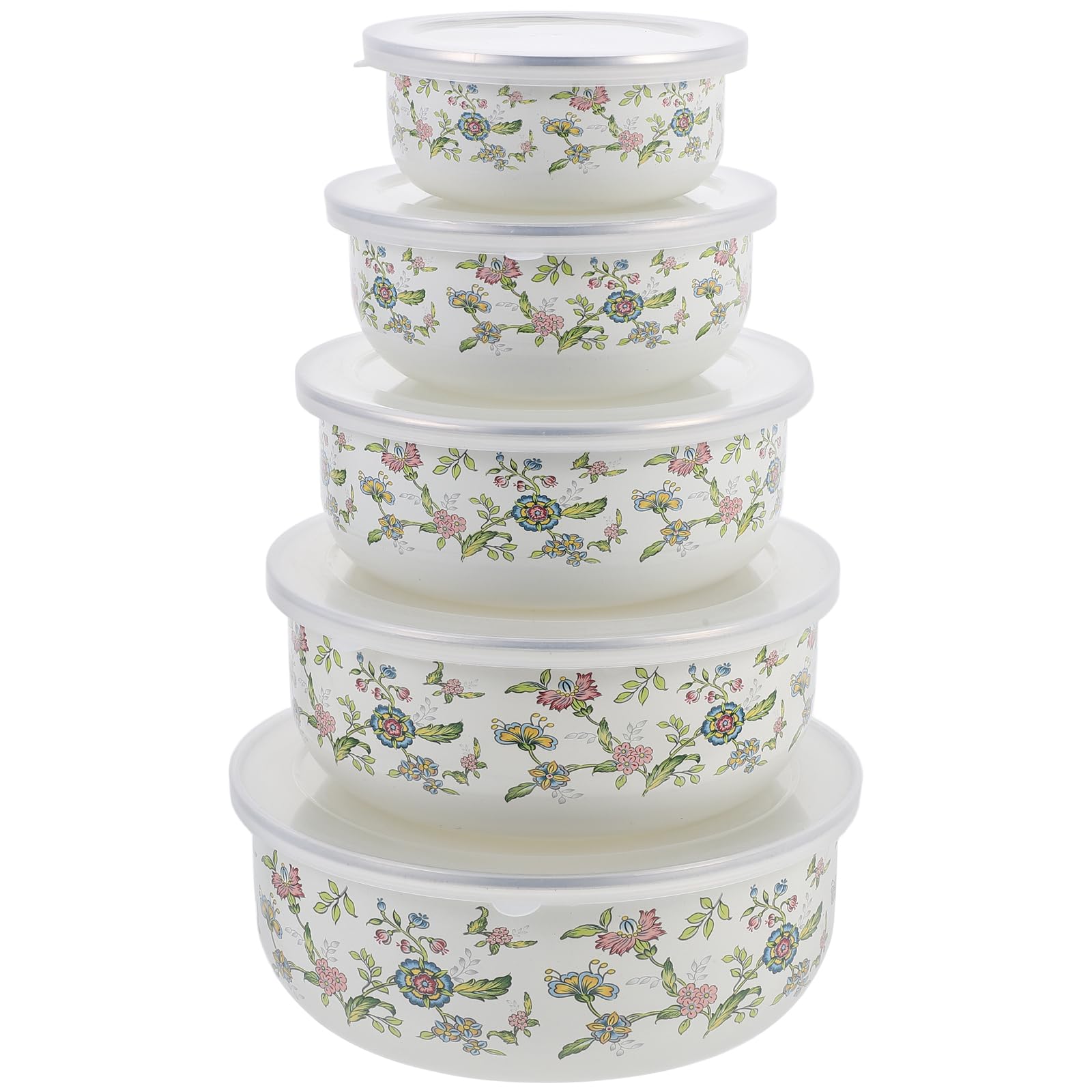 Alipis Enamel Bowl Set of 5 with Transparent Lids Fresh Keeping Bowls for Soup Salad Noodles Pasta and Rice Stackable Food Storage Bowls for Home and Restaurant Use