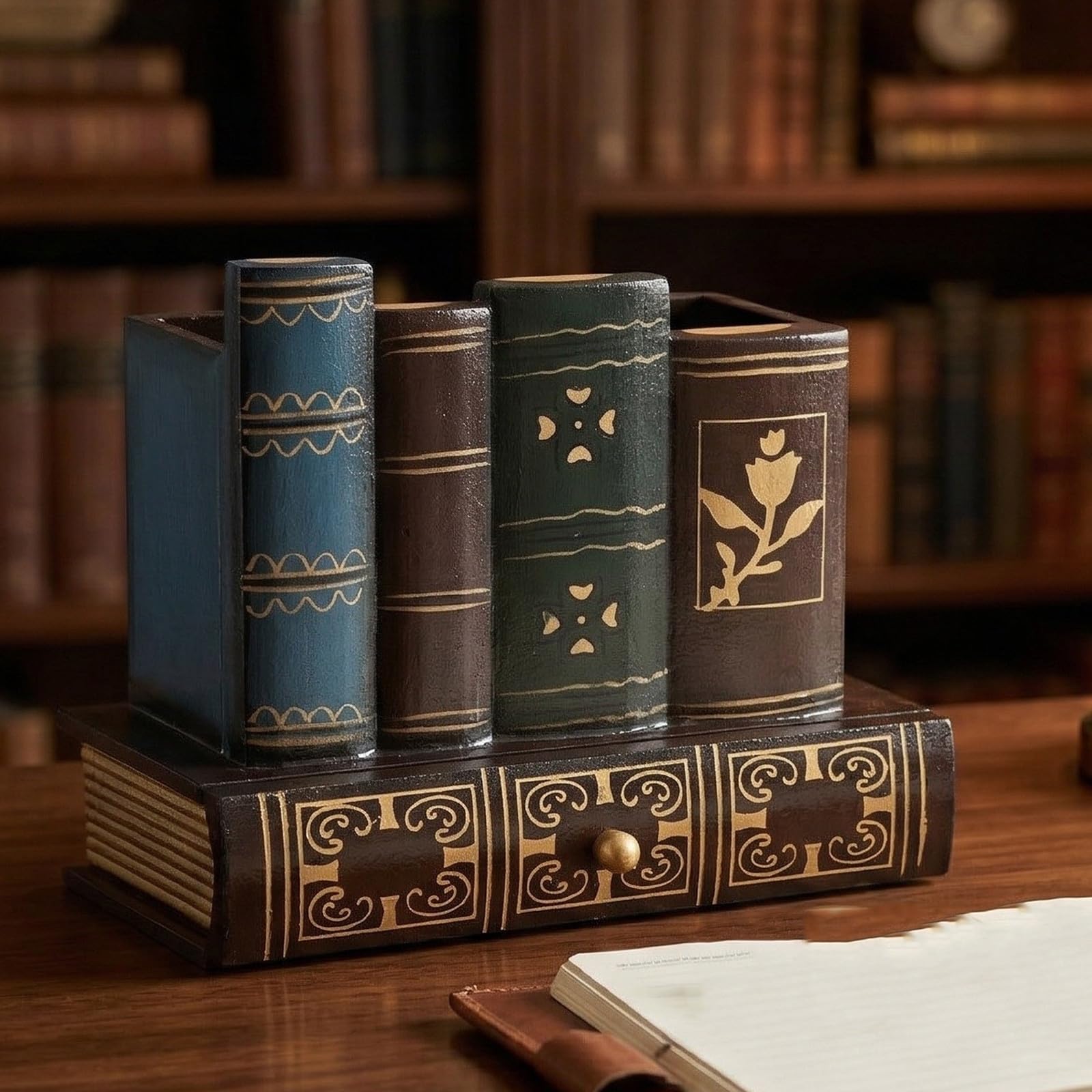 Toyvian 2 Pezzi Portapenne da Scrivania a Forma di Libro in Legno Vintage