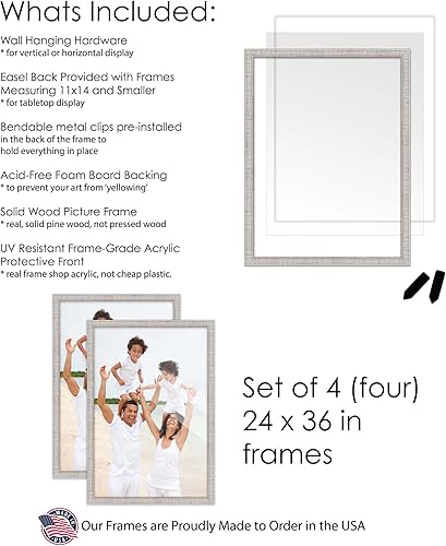 Miniatura 6 de Paquete de 4 portarretratos de color blanco rústico de 24 x 36 pulgadas, madera maciza, acrílico resistente a los rayos UV, fácil instalación en