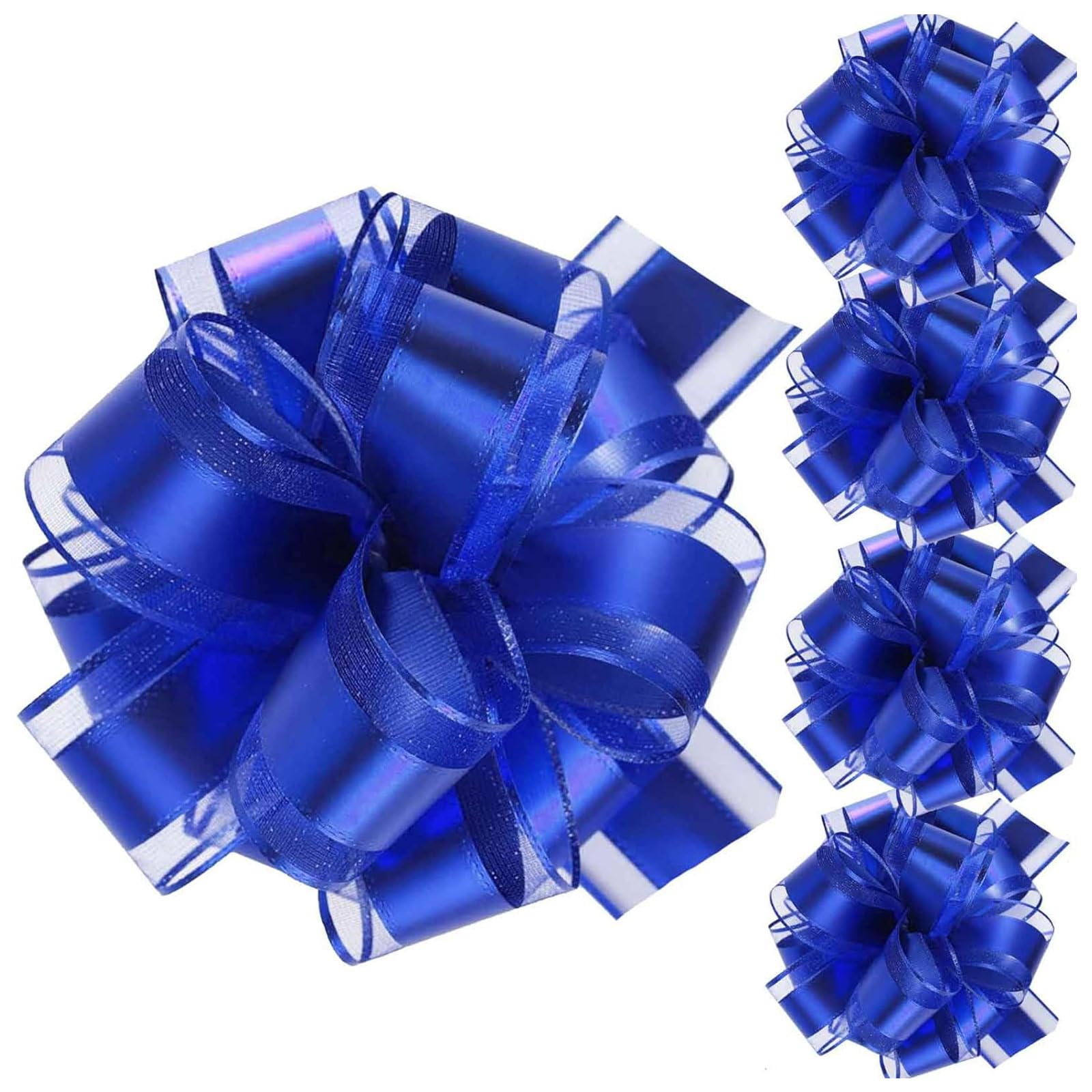 Zestjewel 5 PCS 7 in(17.78cm) Large Pull Bows Wrapping Pull Bow Ribbon，Blue Gift Wrap Bows for Gift Wrapping Baskets Wedding or Flower Decorations, Valentine's Day Birthday Gift Decorations