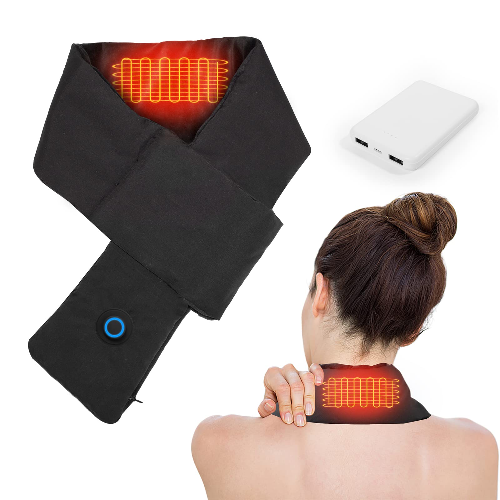 Neck Heating Pad, Heated Neck Wrap, Heating Pad with 5000mAh Rapid Warming Three-Position Adjustment for Cramps, Back, Neck, & Shoulder Pain Relief, Gift for Men, Women, Lover, Dad, Mom-Black