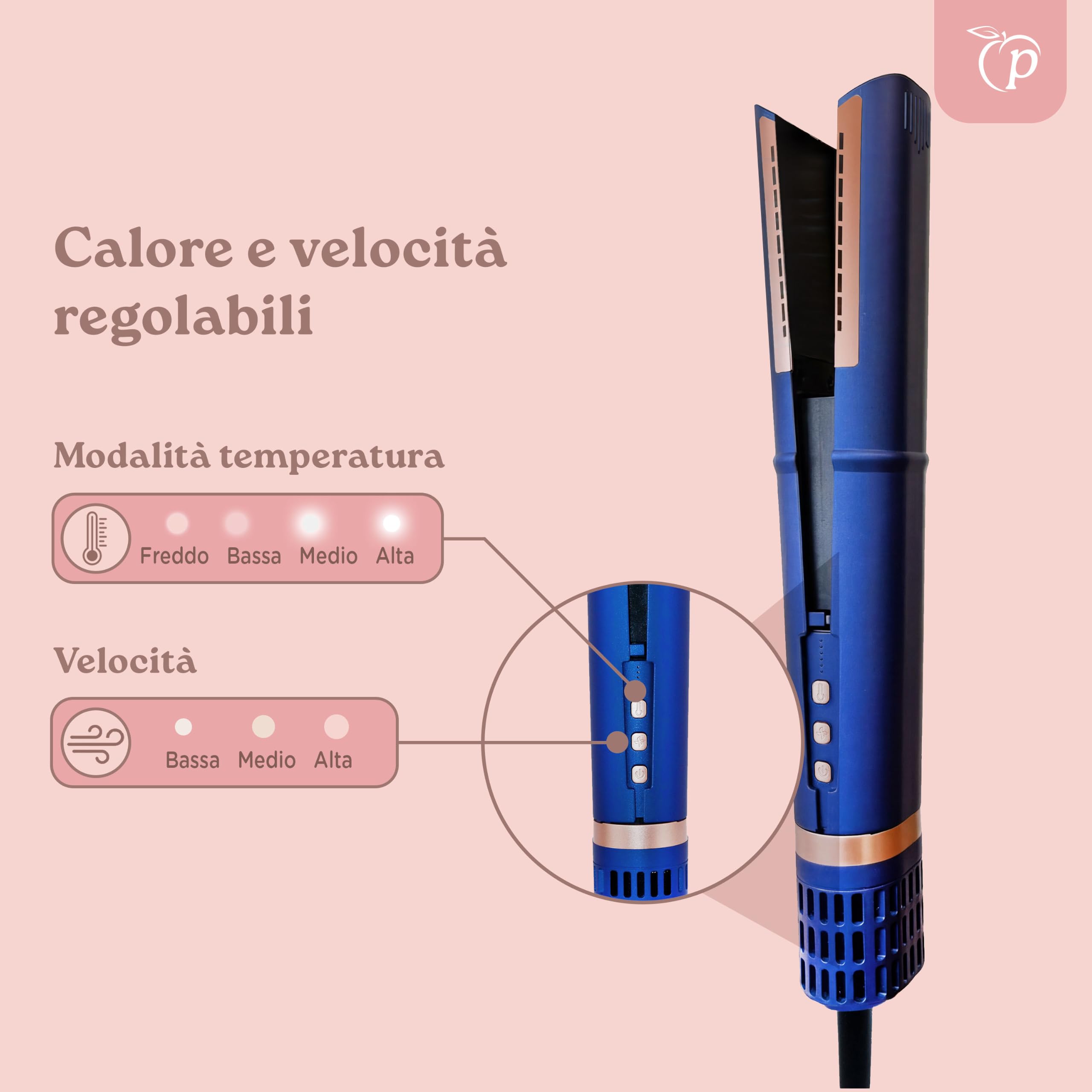 2-in-1 Asciugacapelli & Piastra per Capelli | Asciuga e Liscia i Capelli in Un Solo Strumento | 4 Temperature & 3 Velocità | Tecnologia Ionica | 31x8 cm | Blu, Rosa