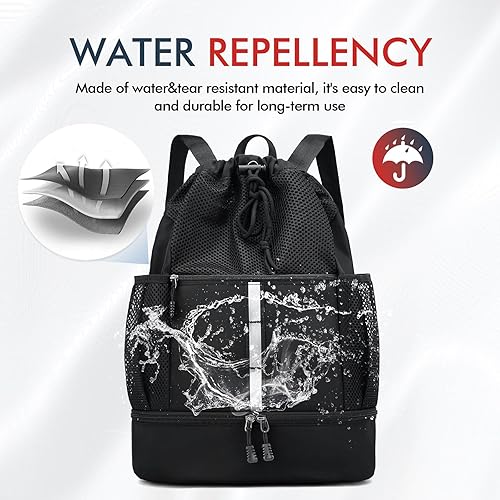 Miniatura 6 de PinCute Bolsa de gimnasio con cordón para hombres y mujeres, mochila deportiva de malla con bolsillo para ropa húmeda y compartimento para zapatos