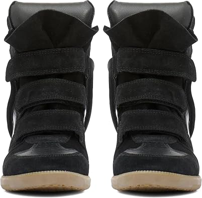 Wedge Sneakers for Women Suede Tennis Shoes Hidden Wedges Round Toe Strappy High Top Sneakers Comfy Casual Walking Shoes