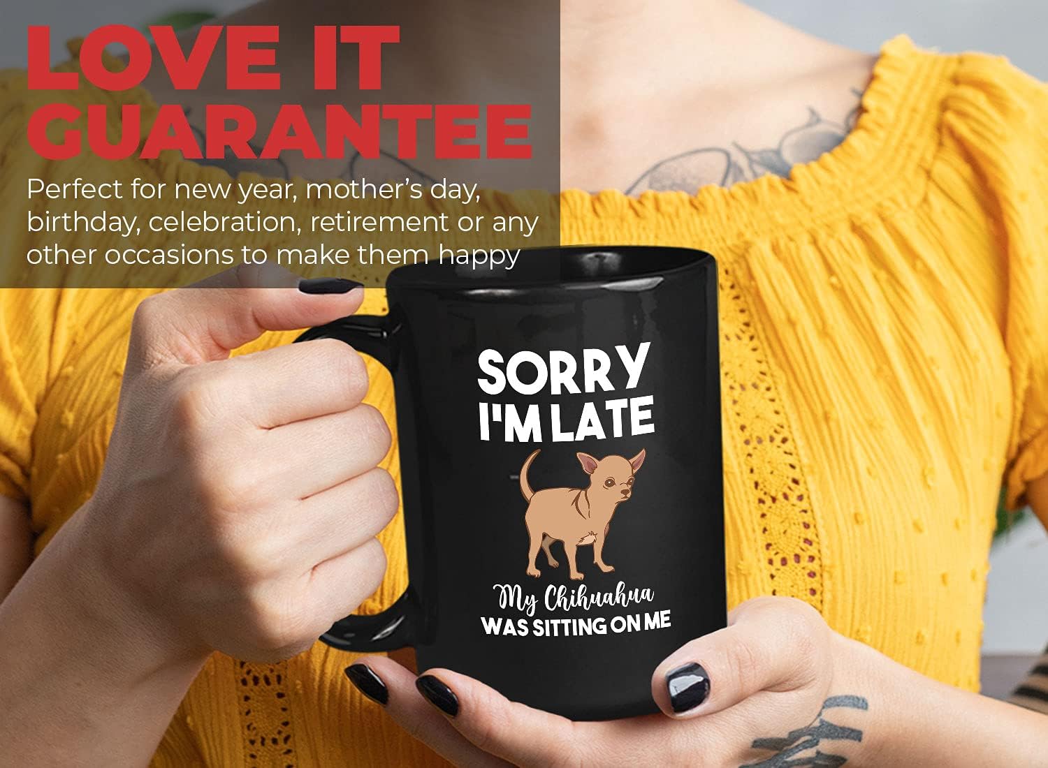 Bubble Hugs Dog Lover Coffee Mug 15OZ Black - Chihuahua - Dog Owner Pet Owner Animal Lover Dog Breed Novelty Sweet Best Pet Funny Sorry I'm Late Retriever Cihuahua