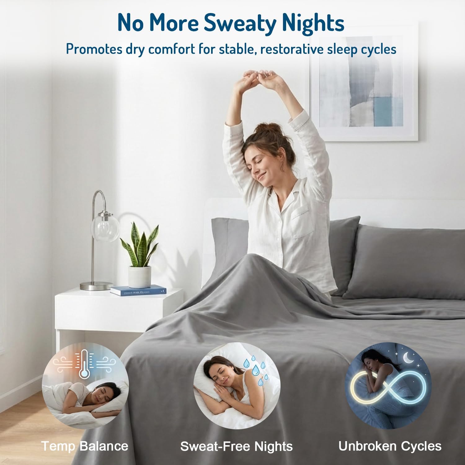 Degrees of Comfort Coolmax® Cooling Bed Sheets King Size with 18" Extra Deep Pocket, Moisture Wicking Cold Sheet Set for Hot Sleepers and Night Sweats, Cozy for All Seasons, Grey 4 Pieces