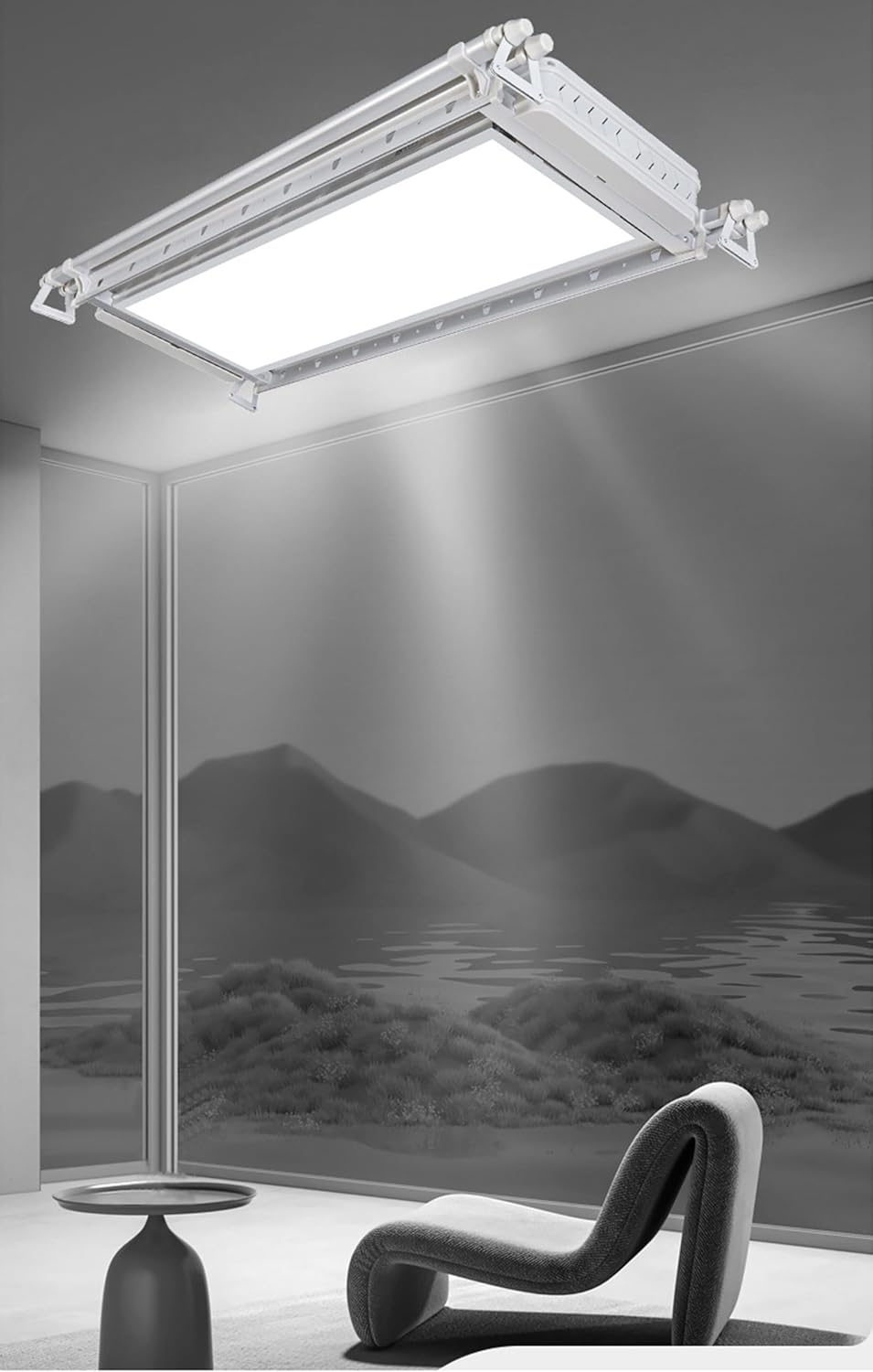 Silver Electric Clothes Drying Rack with Remote Control - Multifunctional Wall & Ceiling Clothesline, Space-Saving Aluminium Hanging Racks for Balcony & Home Use