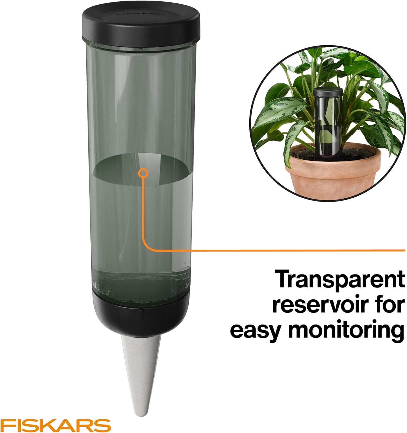 Fiskars Watering Spike for Indoor Plants, Self-Watering Device to Water Plants While Away, Continuous Hydration for Care on Vacation & Travel, Porous Ceramic Cone Stake for Slow Release, 11.75 oz