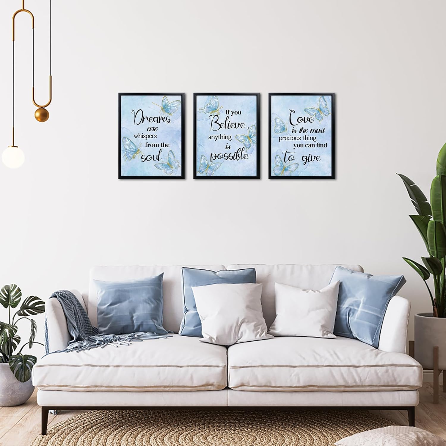 Blue Butterfly Canvas Wall Art With Black Framed Motivational Quote Wall Art Butterflies Pictures Painting Print Wall Decor for Living Room Bedroom Bathroom 12‘’x16''x3 Inch - Image 4