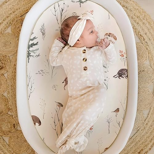 Vista 113 de GRSSDER Juego de 2 sábanas elásticas ultra suaves para moisés, ajuste universal para moisés, cesta de moisés, colchón rectangular ovalado, seguro