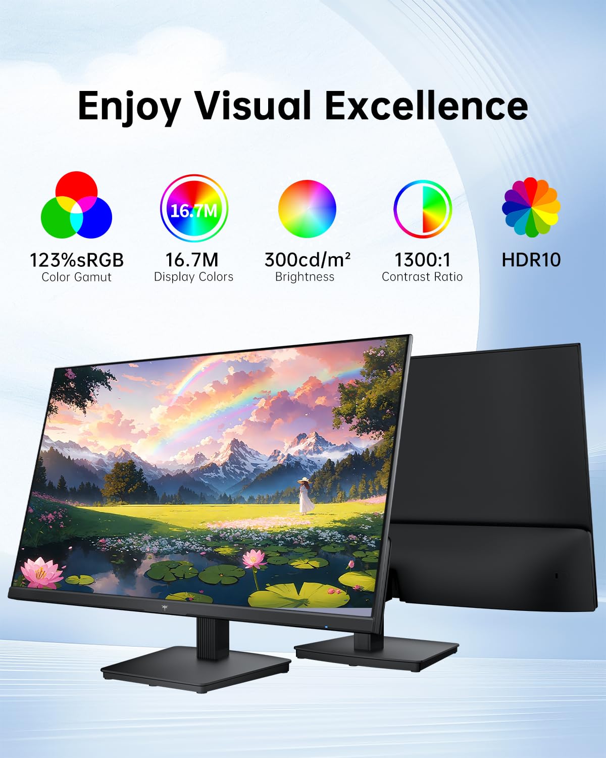 KTC 27 Inch Computer Monitor - QHD (2560 x 1440) Display, Up to 120Hz Monitor, IPS Panel, 123% sRGB, HDMI 2.0 x 2 & DP 1.4 x1, Adaptive Sync, Eye-Friendly Screen PC Monitors for Work Gaming, H27D9 — view 4