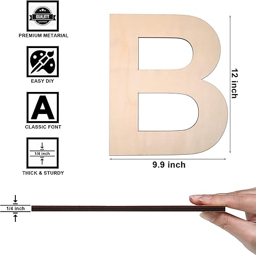 Vista 27 de Símbolo de madera de 12 pulgadas y letra grande de madera sin terminar de 1/4 de pulgada de grosor para manualidades, decoración de pared del hogar