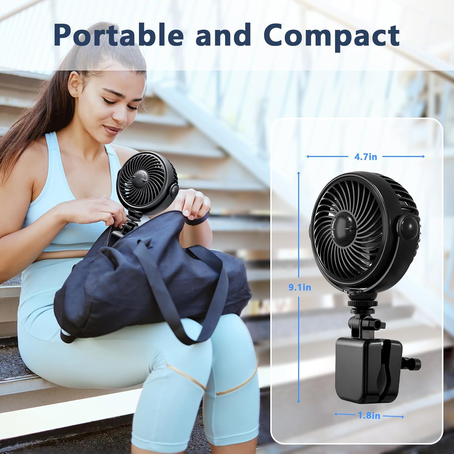 Rechargeable Peloton Bike Fan with Cotton Pads for Fragrance Drops, Clip Portable Battery Operated Fan for Treadmill Stationary Bike Exercise Stroller-Peloton Accessories-Black